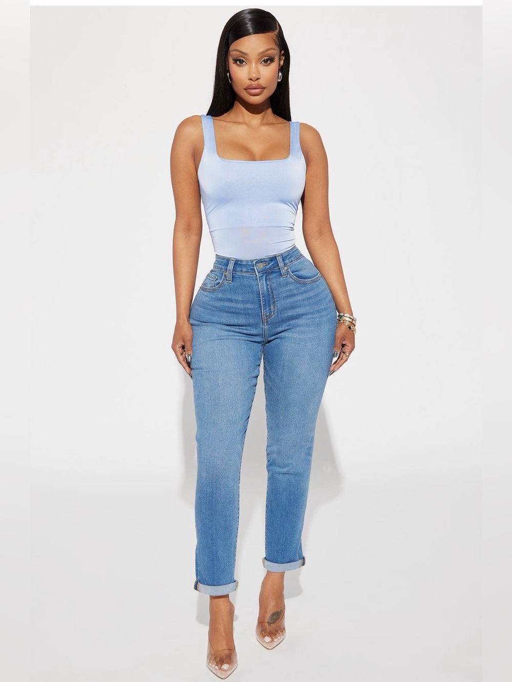 Light Blue High-Rise Straight Jeans for Women